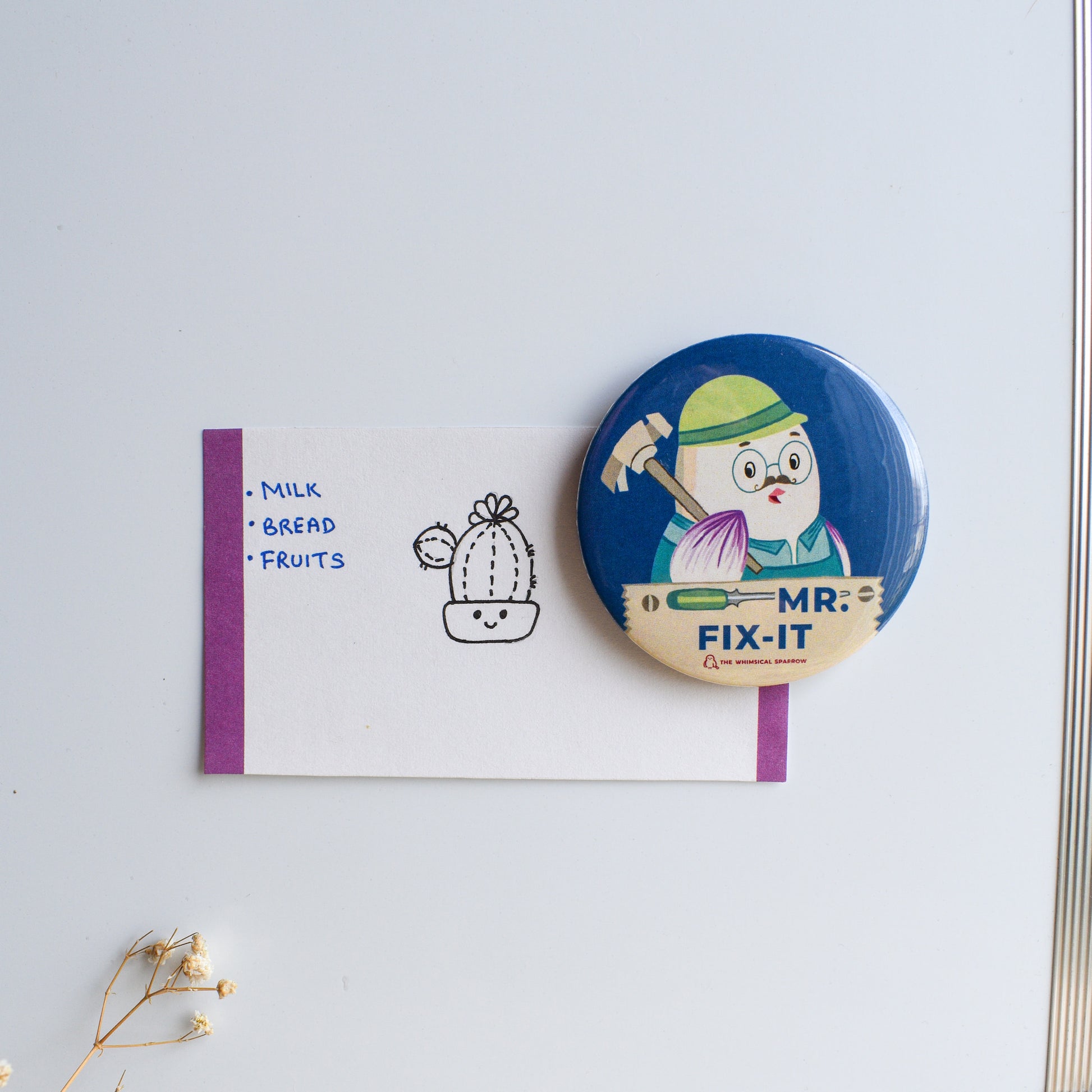 Cute fridge magnet for dad with bird design holding shopping list