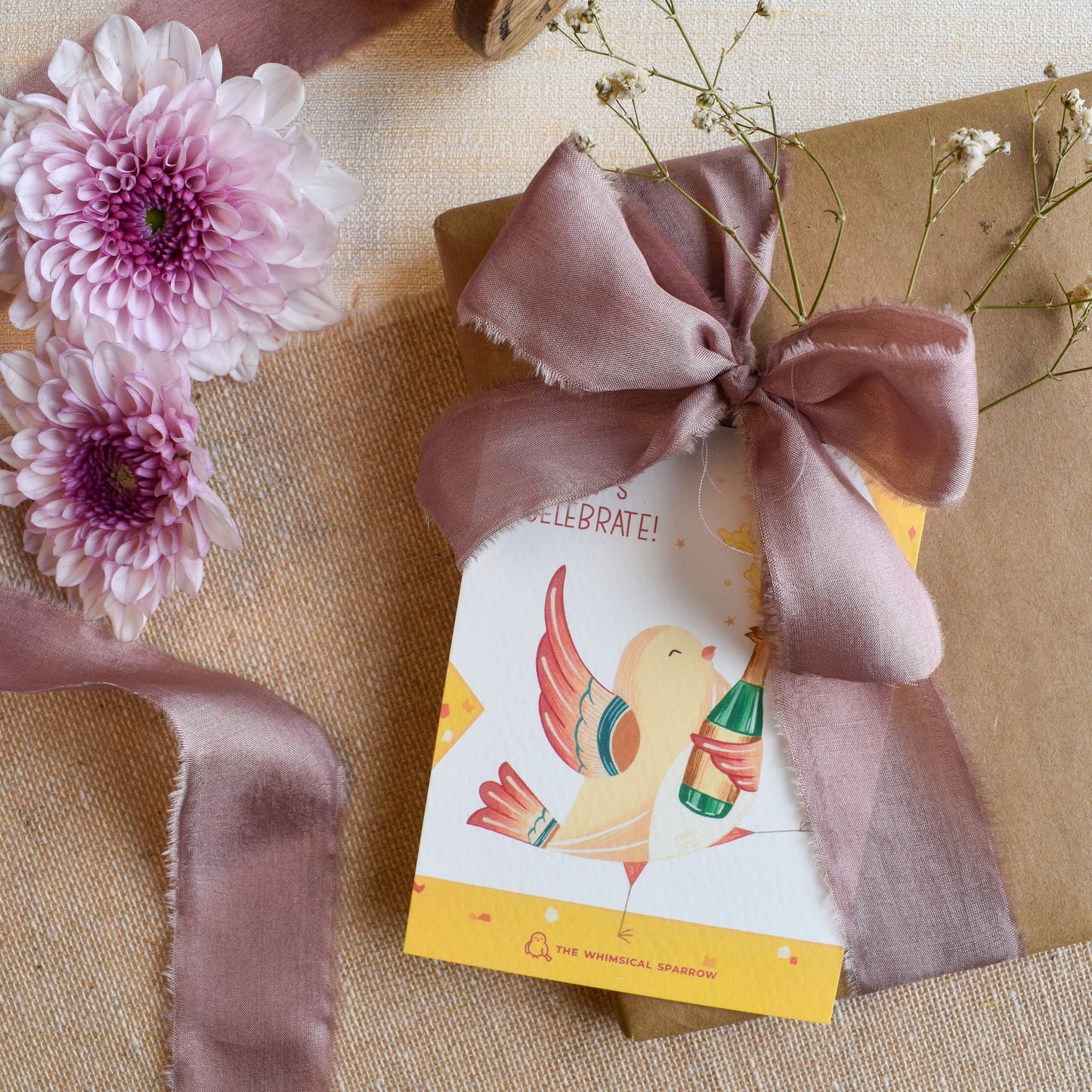 Dancing bird with champagne design celebration gift tag