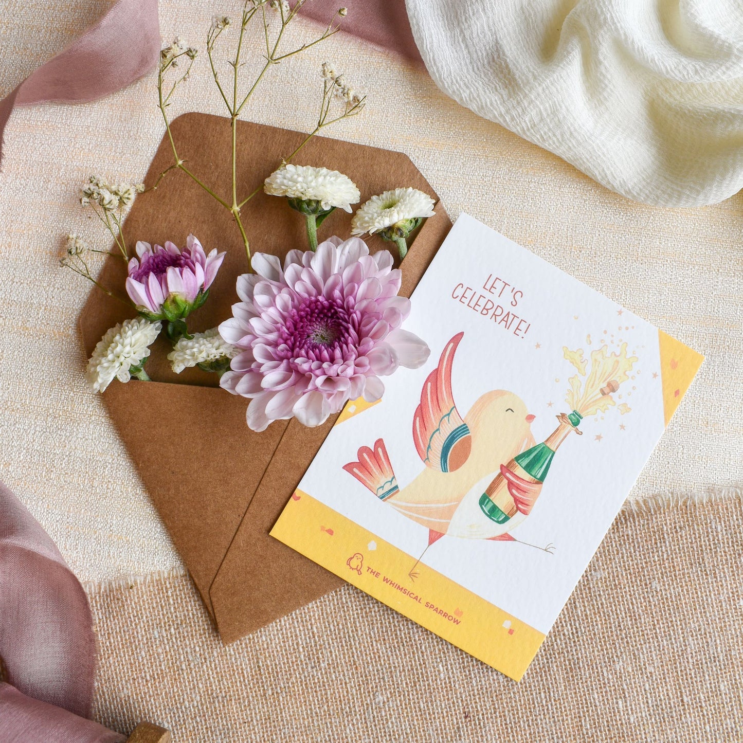 Happy dancing bird with champagne cute stationery notecard
