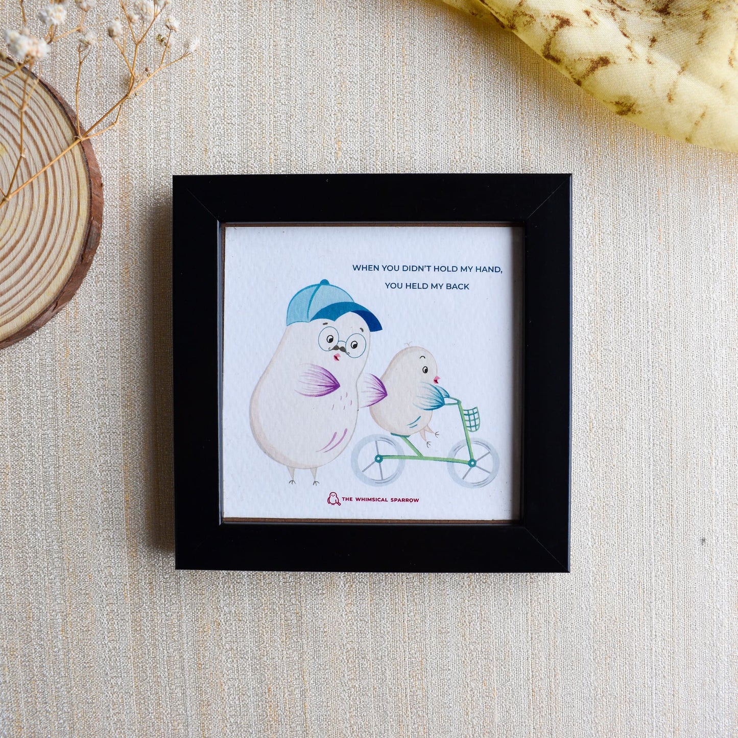 Framed art print for dad with cute bird illustration
