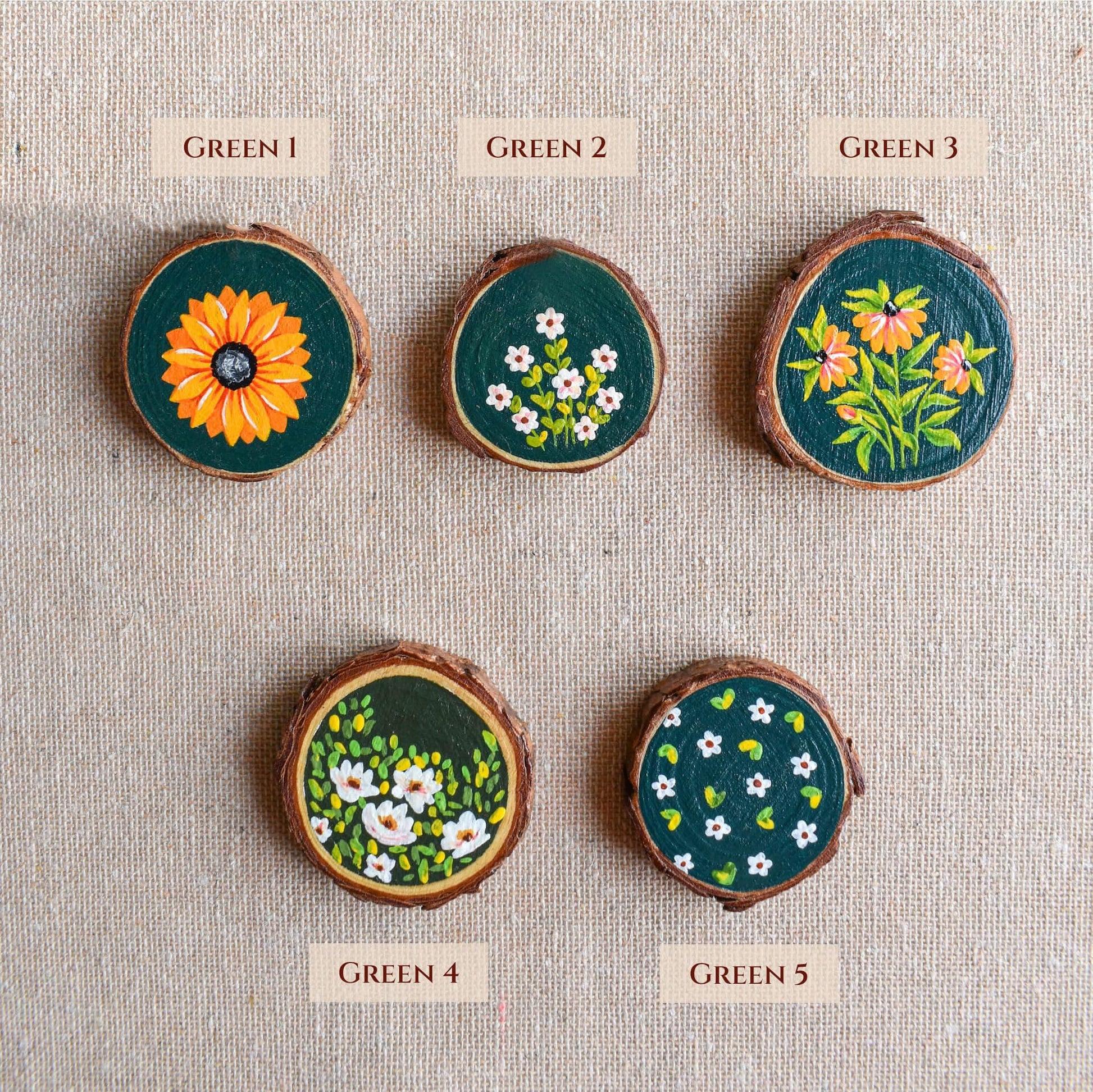 Hand painted green floral sunflower design wood options