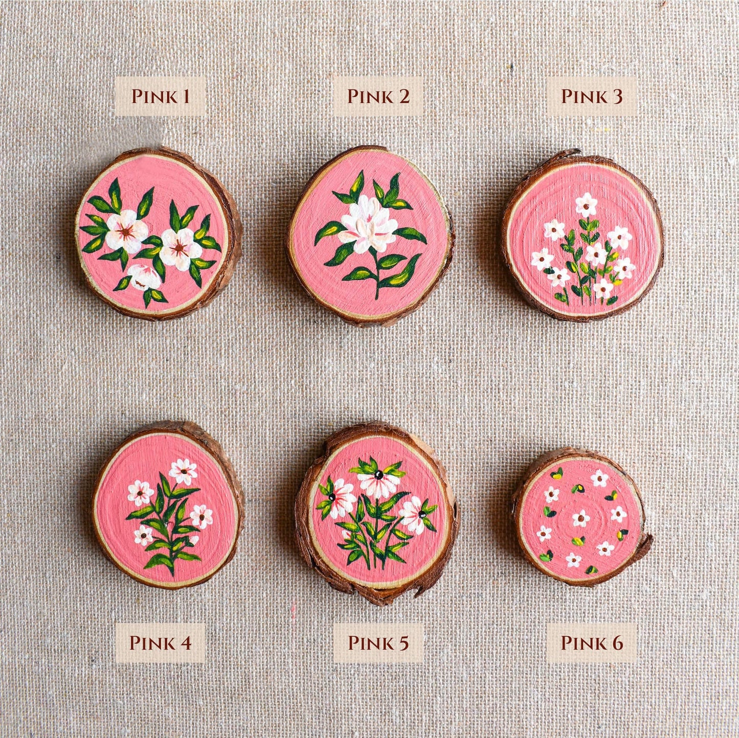 Hand painted pink floral wood design options