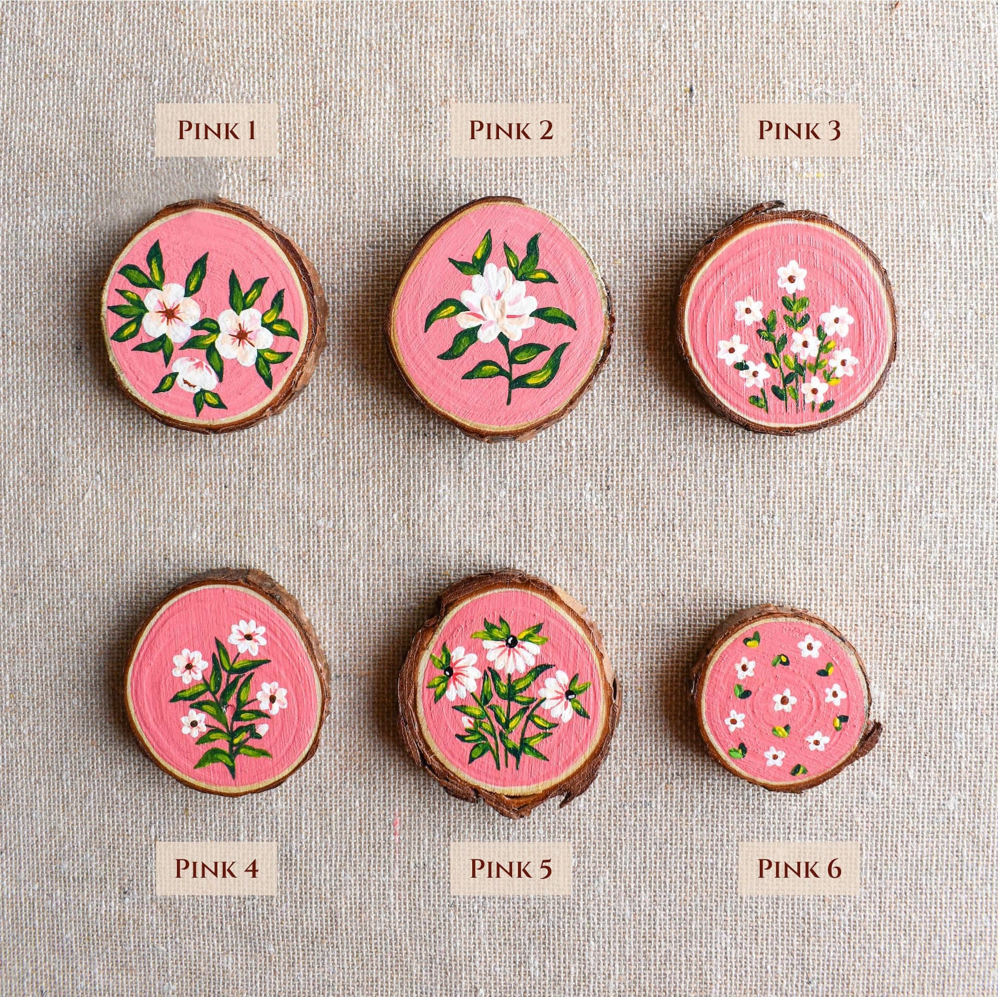 Hand painted pink floral wood design options