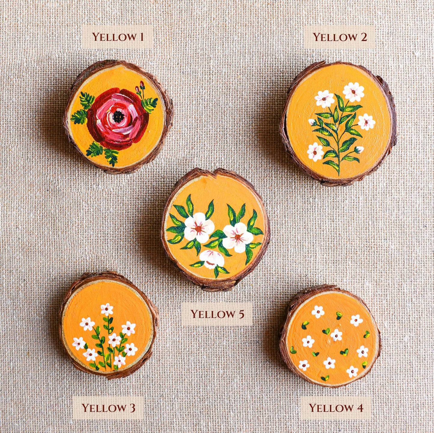 Hand painted yellow floral design wood options