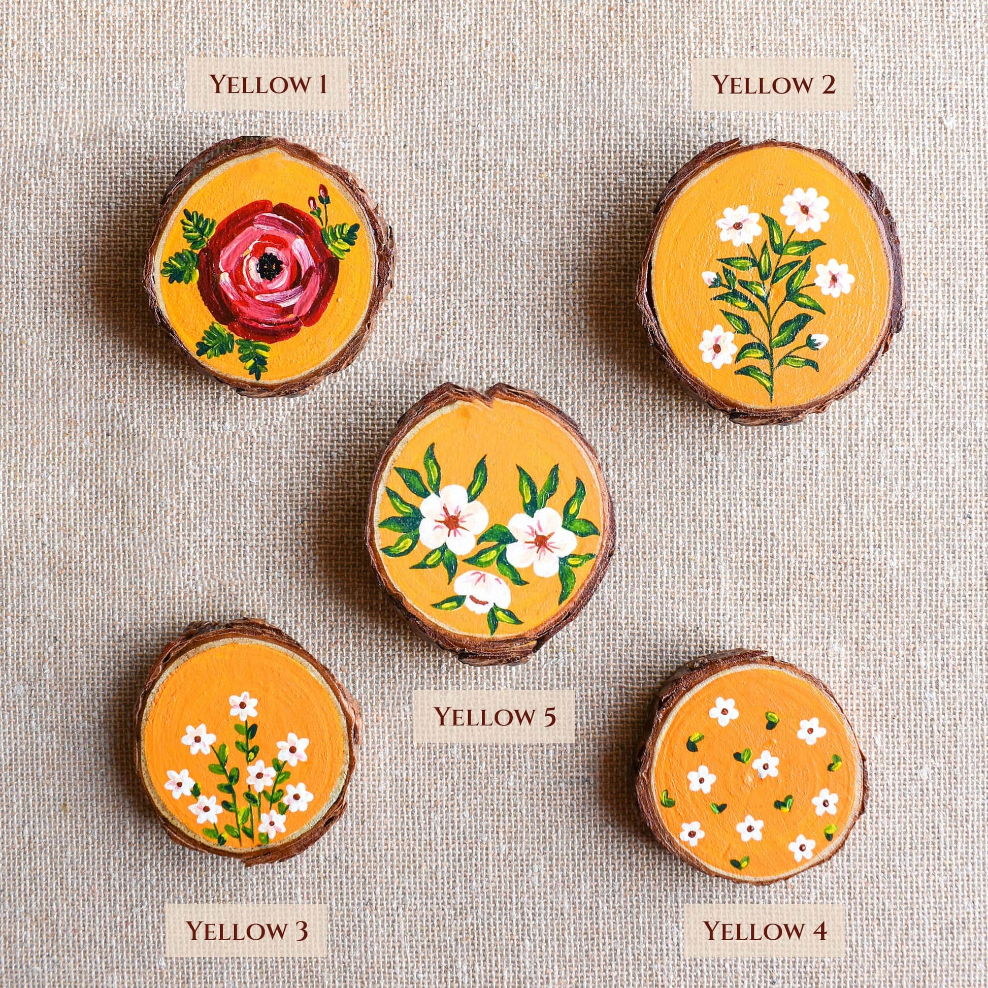 Hand painted yellow floral design wood options