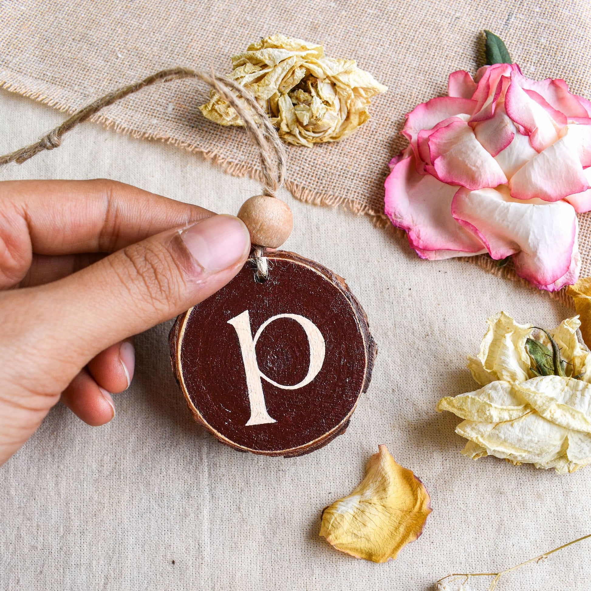 Hand-painted beautiful monogram wood purse charm