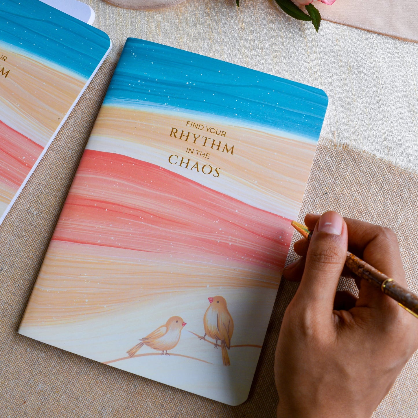 Writing notes in elegant A5 ruled notebook