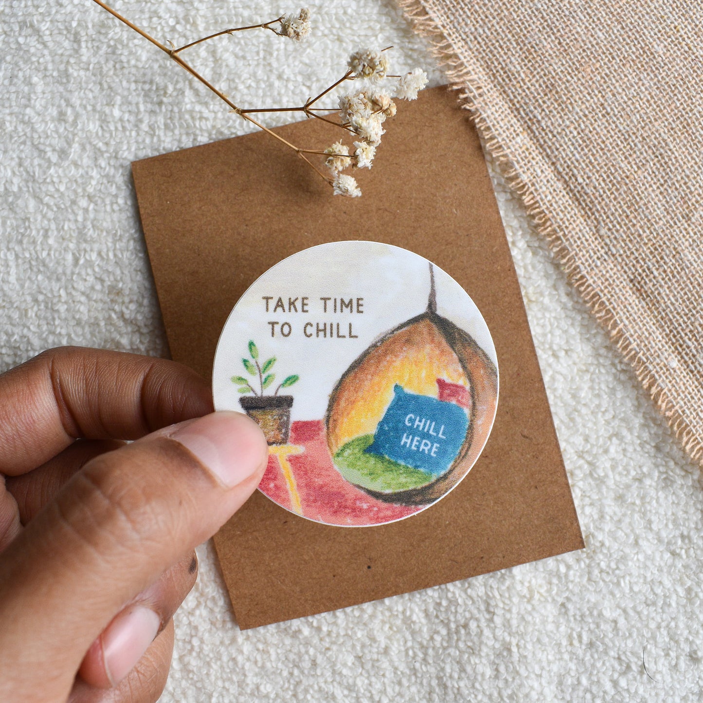 Die cut round vinyl cute sticker about self love