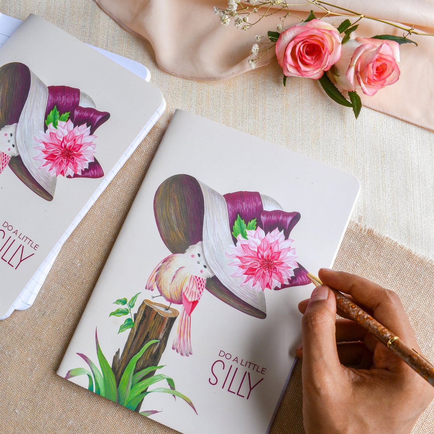 Writing notes in elegant beige A5 ruled cute notebook