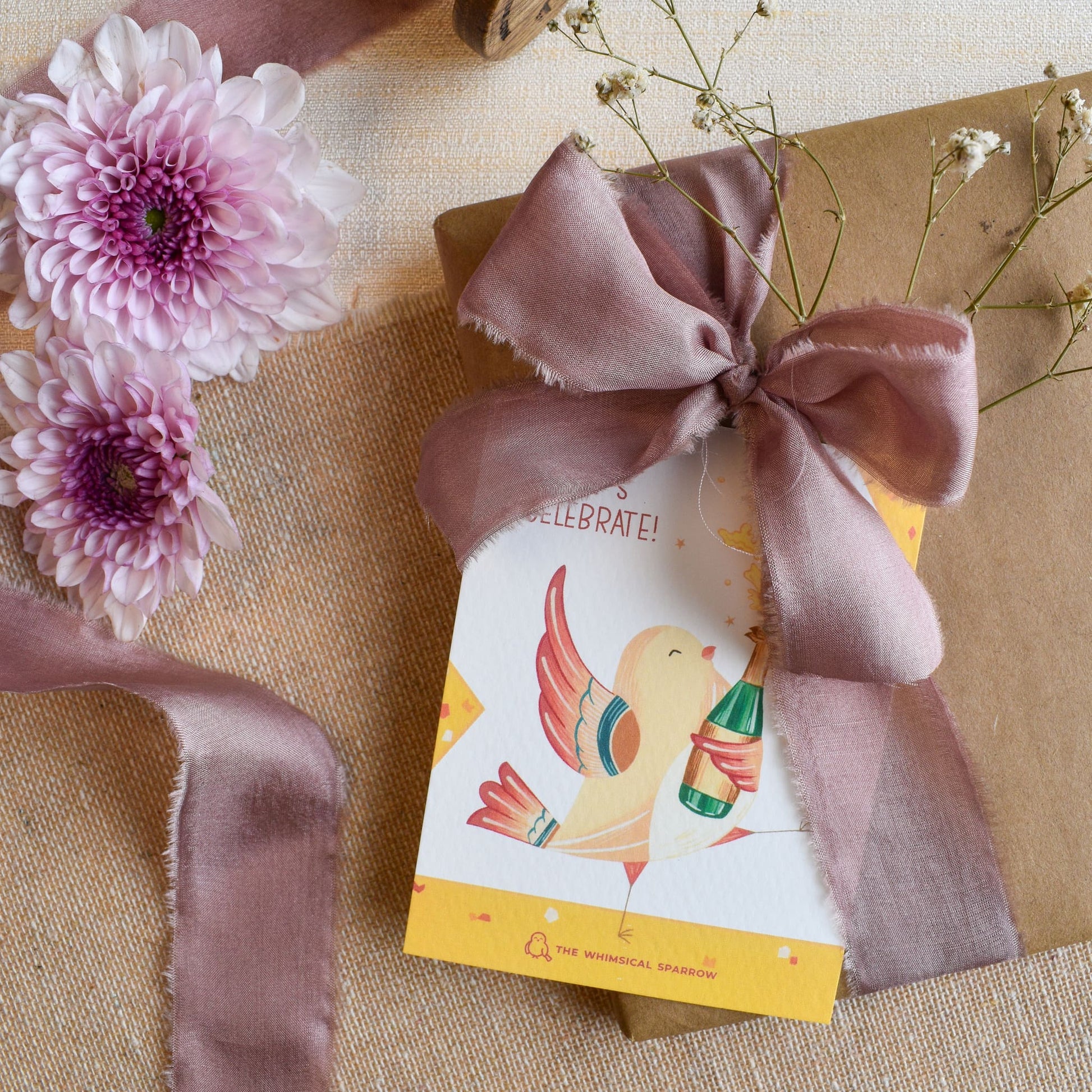 Dancing bird with champagne design celebration gift tag