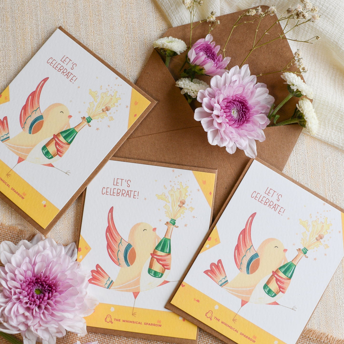 Set of 3 Let's celebrate personalized  notecards