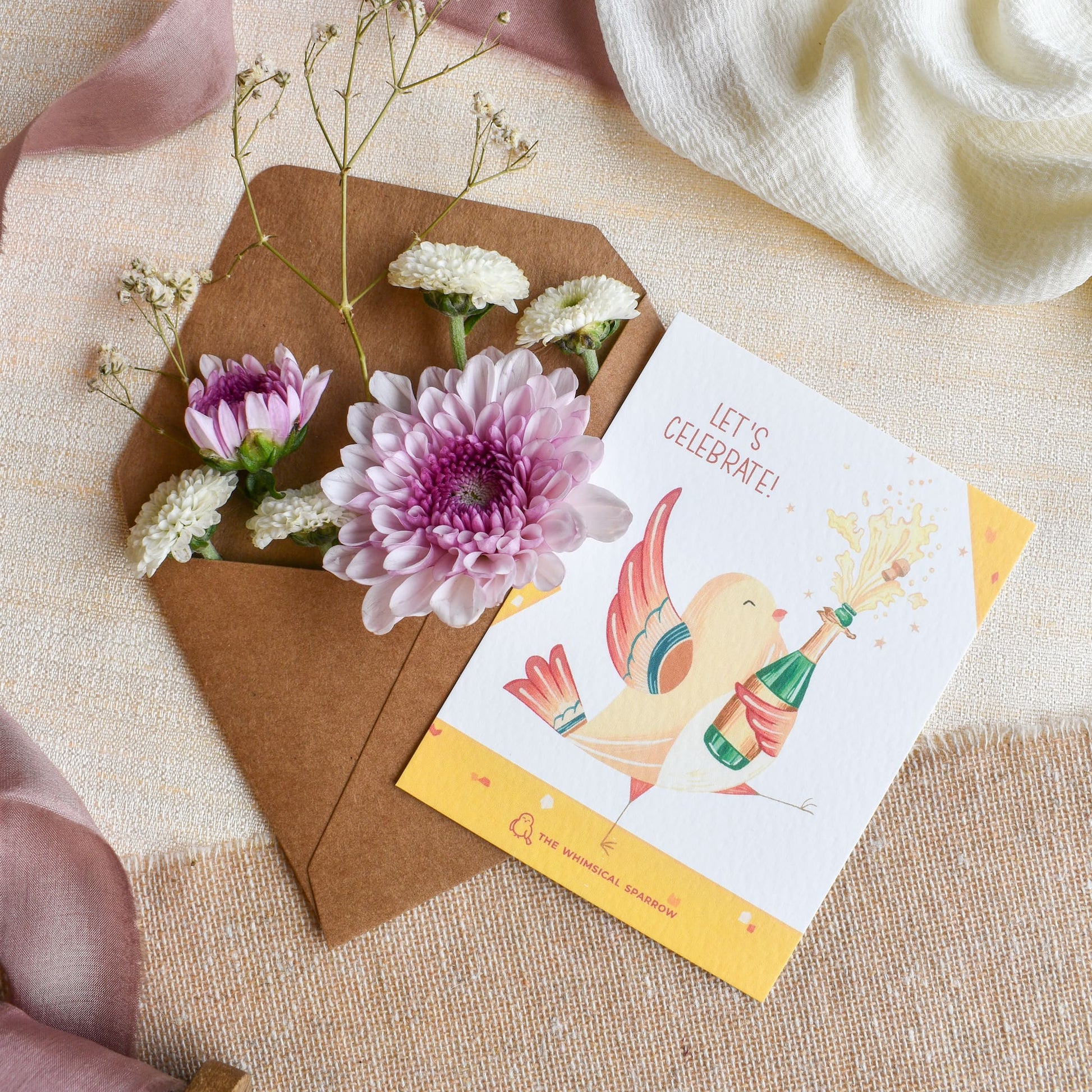 Happy dancing bird with champagne cute stationery notecard