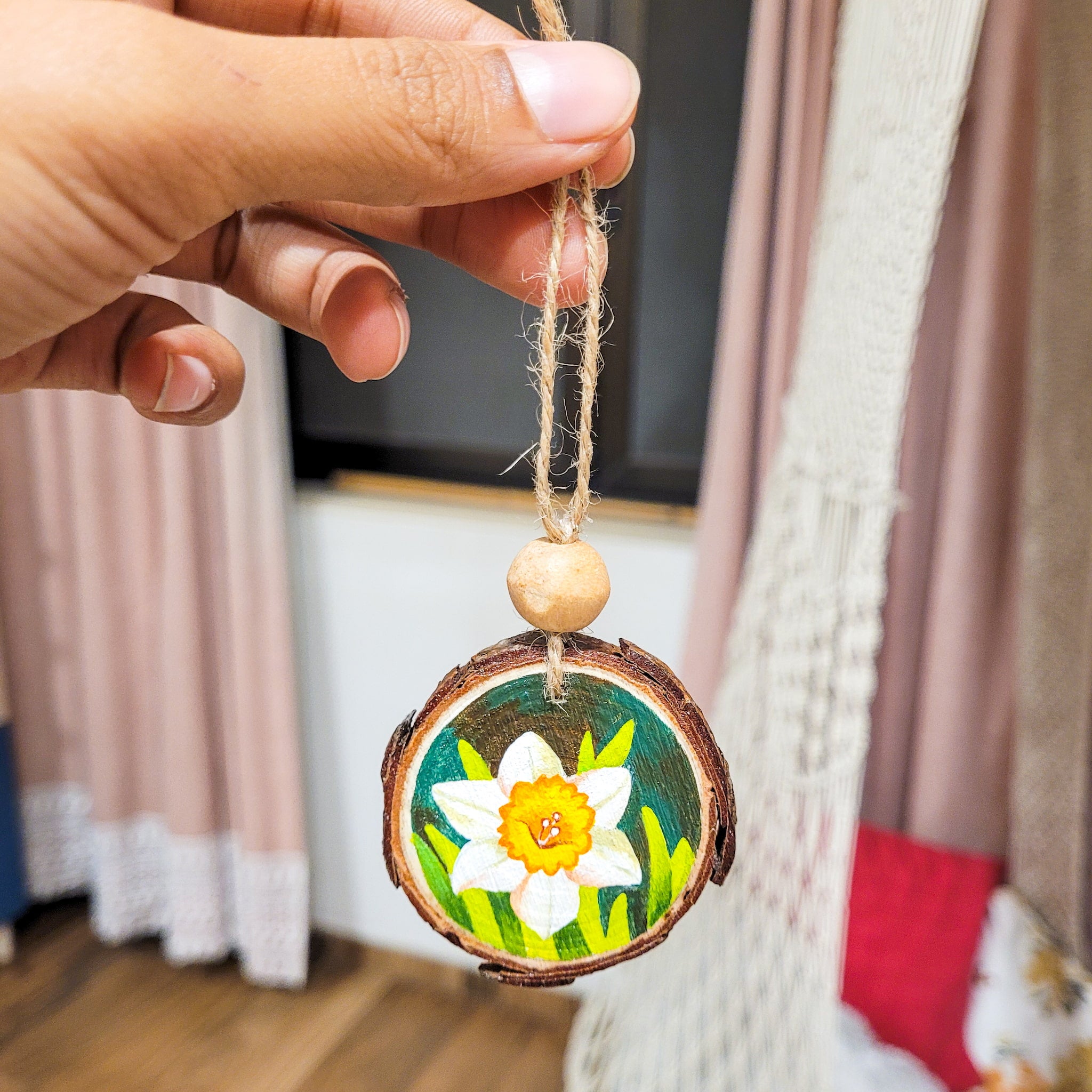 Custom hand-painted birth flower bag charm
