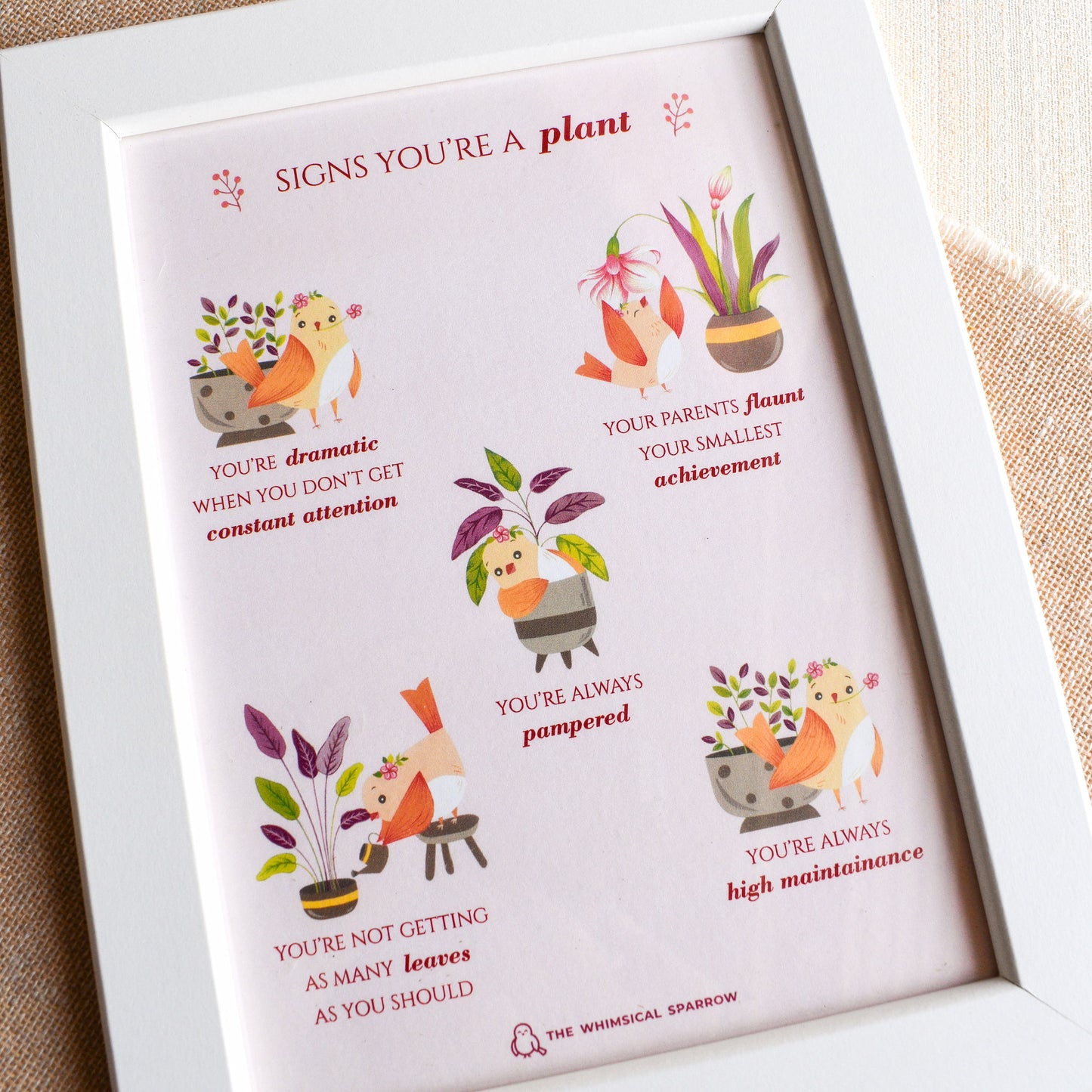 Pink framed artprint for plant lover 