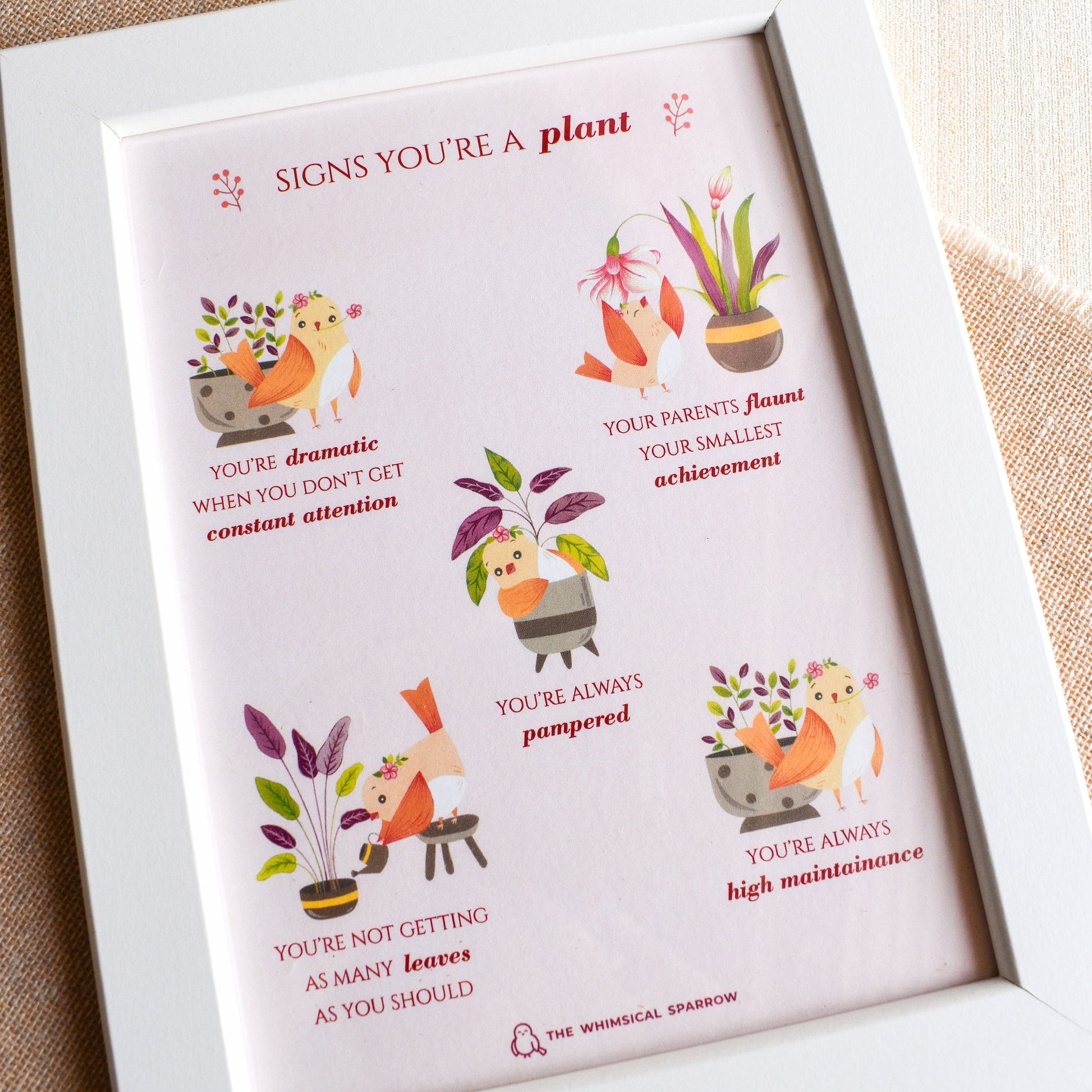 Pink framed artprint for plant lover 