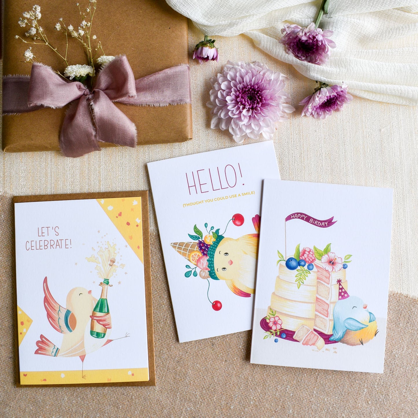 Bundle of 3 greeting card set for celebration