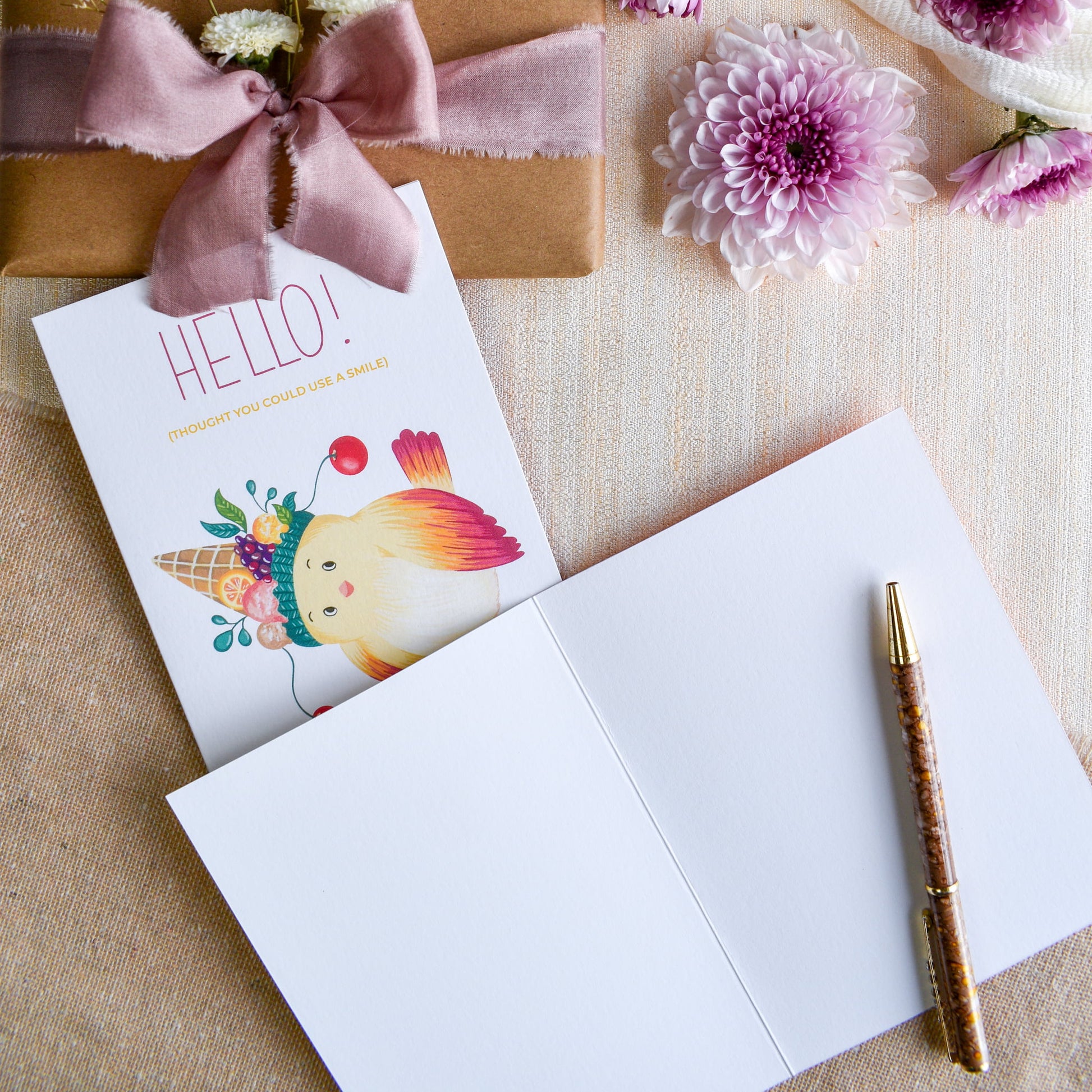Cute hello greeting card blank inside