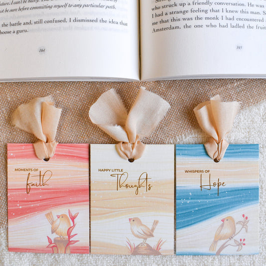Set of 3 ribbon bookmarks with landscape design