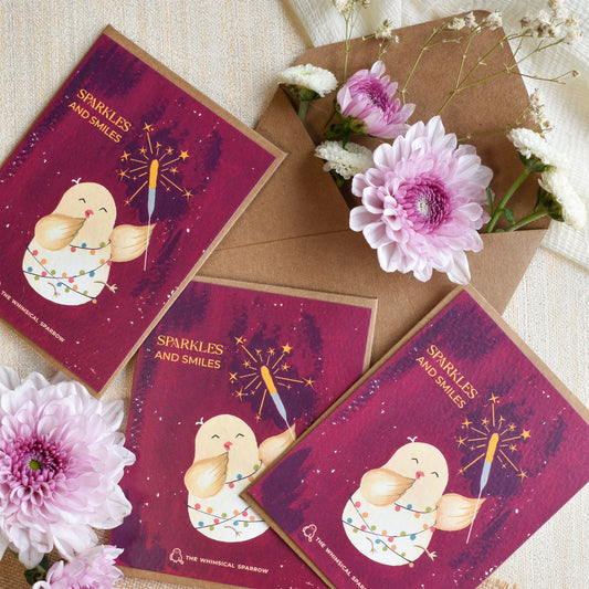 Set of 3 sparkles and smiles Personalized notecards