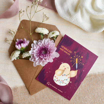 Quirky laughing bird design on personalised note card